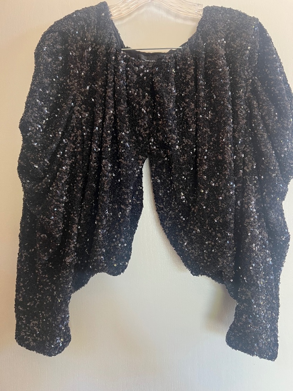 Black Sequin Drape Bolero Jacket Size L ✨ Evening/Special Occ